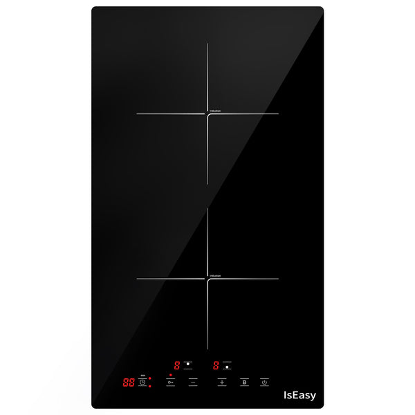 IsEasy 11.6" Domino Induction Hob, 2 Cooking Zones, 3400W, Touch Control, 9 Heat Settings, Booster, 1-99 Min Timer, 220-240V